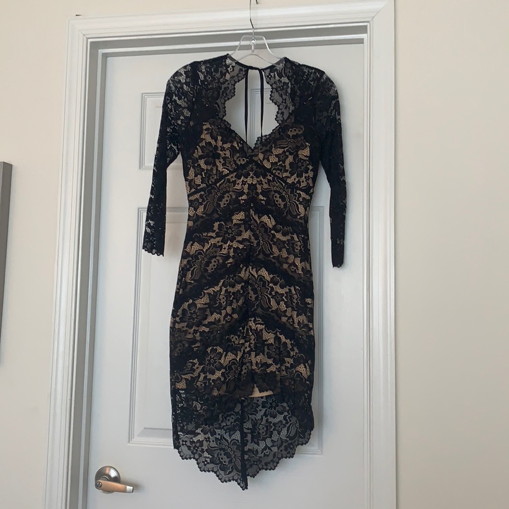 High-low Mini Bebe Black Lace Dress